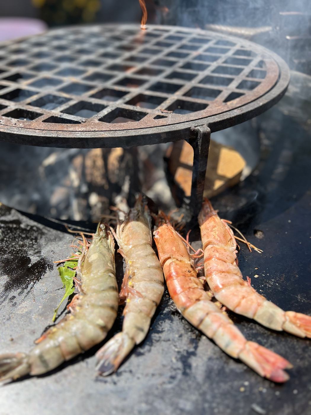 Gambas grillées avec une branche de romarin